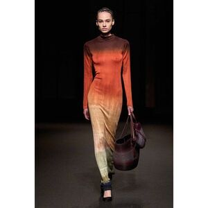 Altuzarra Mock Neck Hand Dyed Fall Winter 23 Rhea Maxi Dress Coral Medium $1995